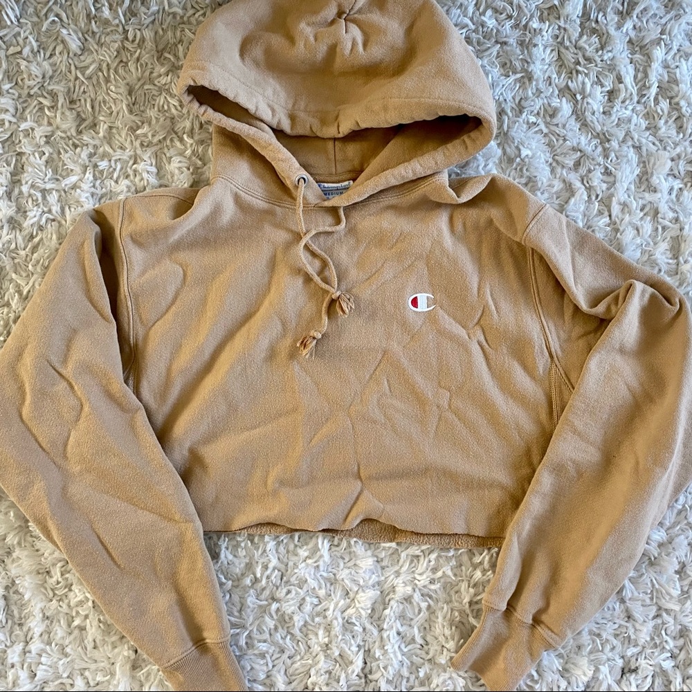 Tan Cropped Champion Hoodie
